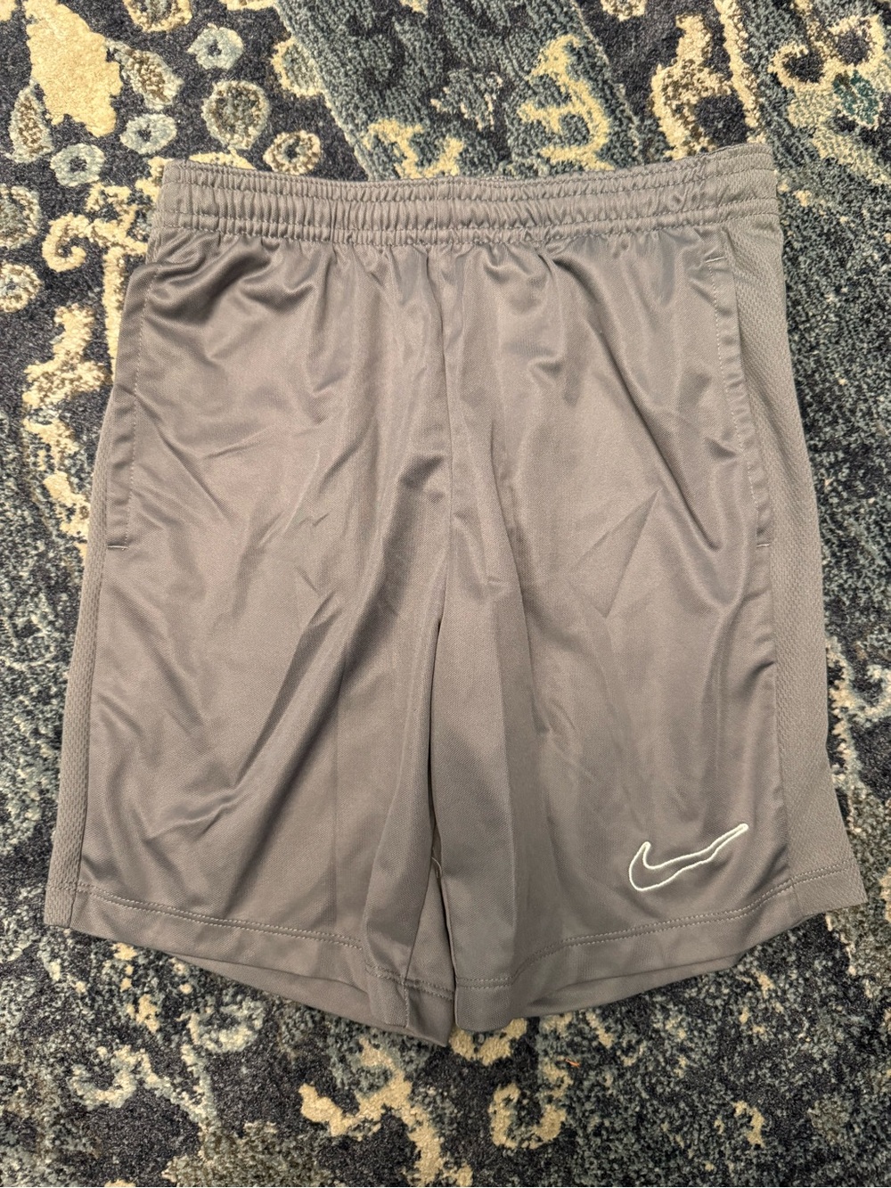 Nike Youth Gray Athletic Shorts with White Swoosh